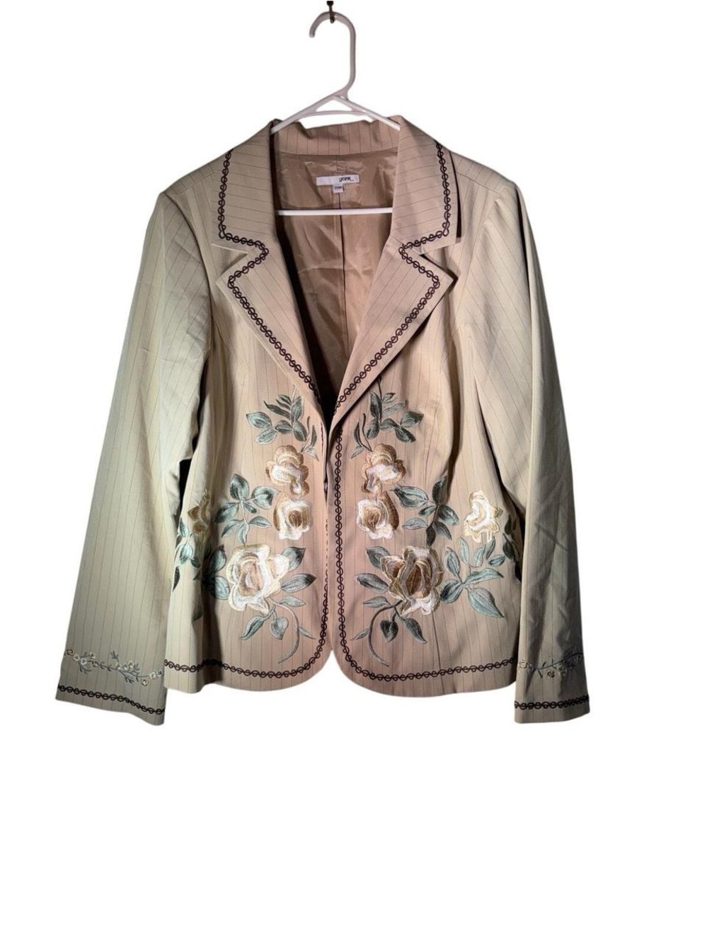 Yank Cottagecore Beige Embroidered Floral Women's Blazer